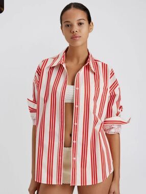 Solid & Striped The Dylan Button-Up Shirt In Lipstick Red